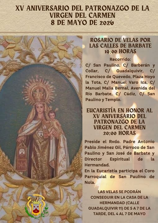 Aniversario Patronazgo Virgen del Carmen. 8 mayo