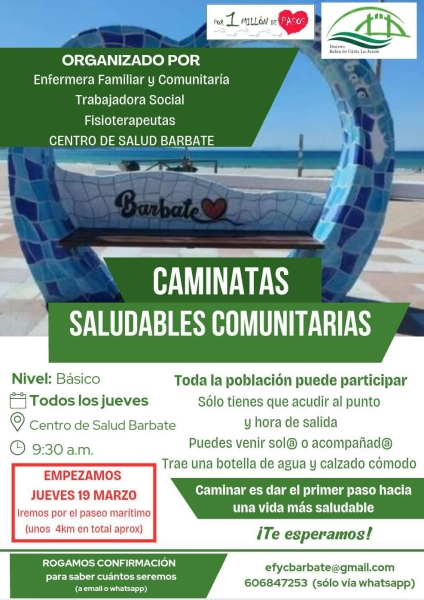Caminatas saludables comunitarias. Todos jueves marzo